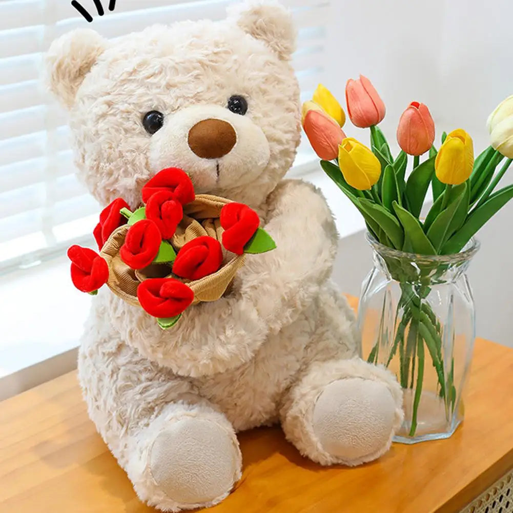New Hot Sale Teddy Bear with Roses Plush Toy Soft Bear Stuffed Doll Romantic Gift for Lover Home Decor Girls Birthday Gift