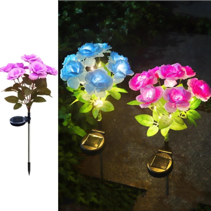 7-Head Solar-Powered LED Rose Lights Flower Garden Decor Outdoor Pathways Landscaping Light Lawn Decorative Atmosphere Lights