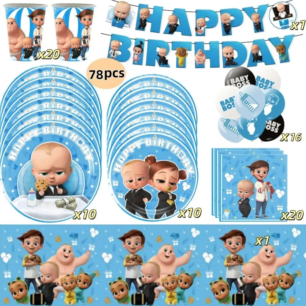 Bossed Baby Birthday Party Decoration Tableware Plates Cups Napkins Hat Balloon Baby Shower Kids Party Favors Party Supplies Kit