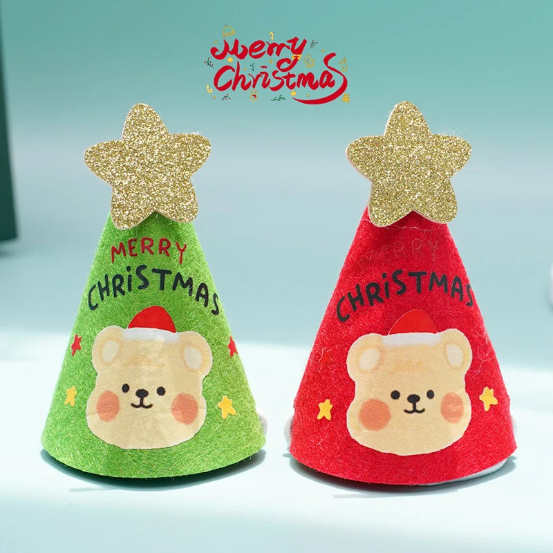 Christmas Pet Bibs Hats Bear Embroidered Felt Xmas Dog Costume Set Christmas Tree Hat for Cats Dogs Christmas Party Pets Supplie