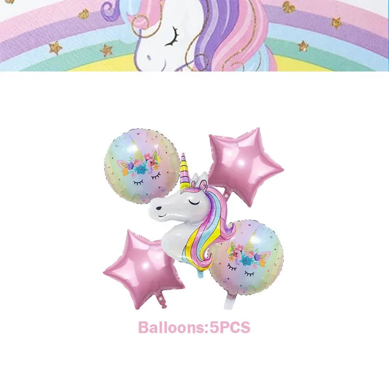 Unicorn Girls Birthday Decoration Party Supplies Unicorn Theme Tableware Set Cup Plate Balloon Banner Gift  for Kids Party Favor