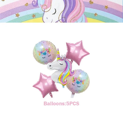 Unicorn Girls Birthday Decoration Party Supplies Unicorn Theme Tableware Set Cup Plate Balloon Banner Gift  for Kids Party Favor