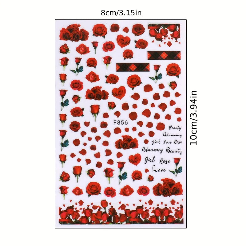One Set2Valentine's Day nail decoration stickers，Featuring bright red roses and romantic love words，Incorporates elements of but