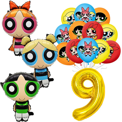 Cute Cartoon Girls Theme Birthday Balloon Set 1-9 Years Number Balloons Cake Topper Party Decor