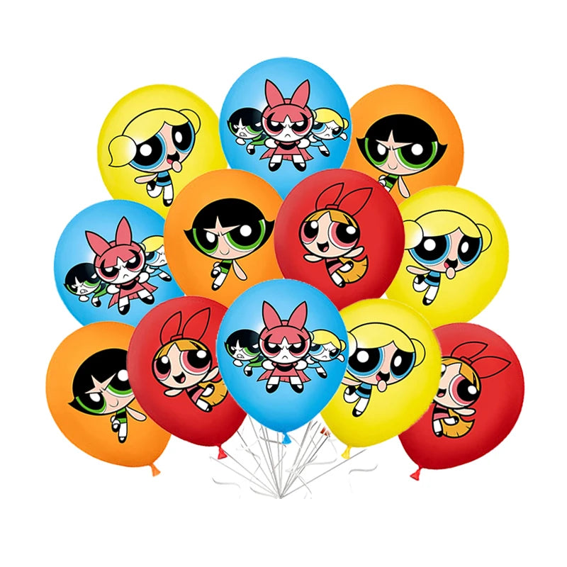 Cartoon Powerpuff Girls 1-9th Birthday Party Balloon Decoration Kit Number Foil Balloon Cake Topper Baby Shower Favors Globos