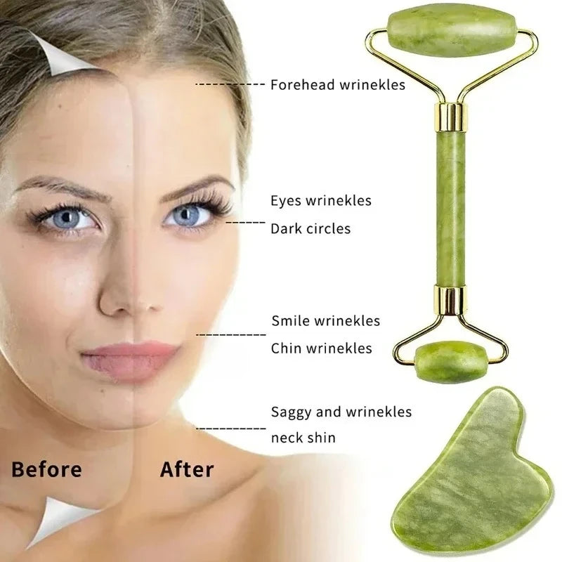 Natural jade roller massager, scraping board,foot massage roller,facial lifting and anti-wrinkle double-head scraping jade stone