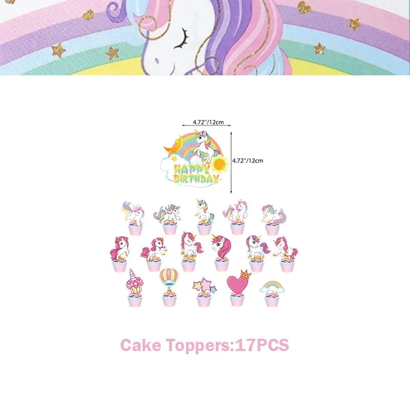Unicorn Girls Birthday Decoration Party Supplies Unicorn Theme Tableware Set Cup Plate Balloon Banner Gift  for Kids Party Favor