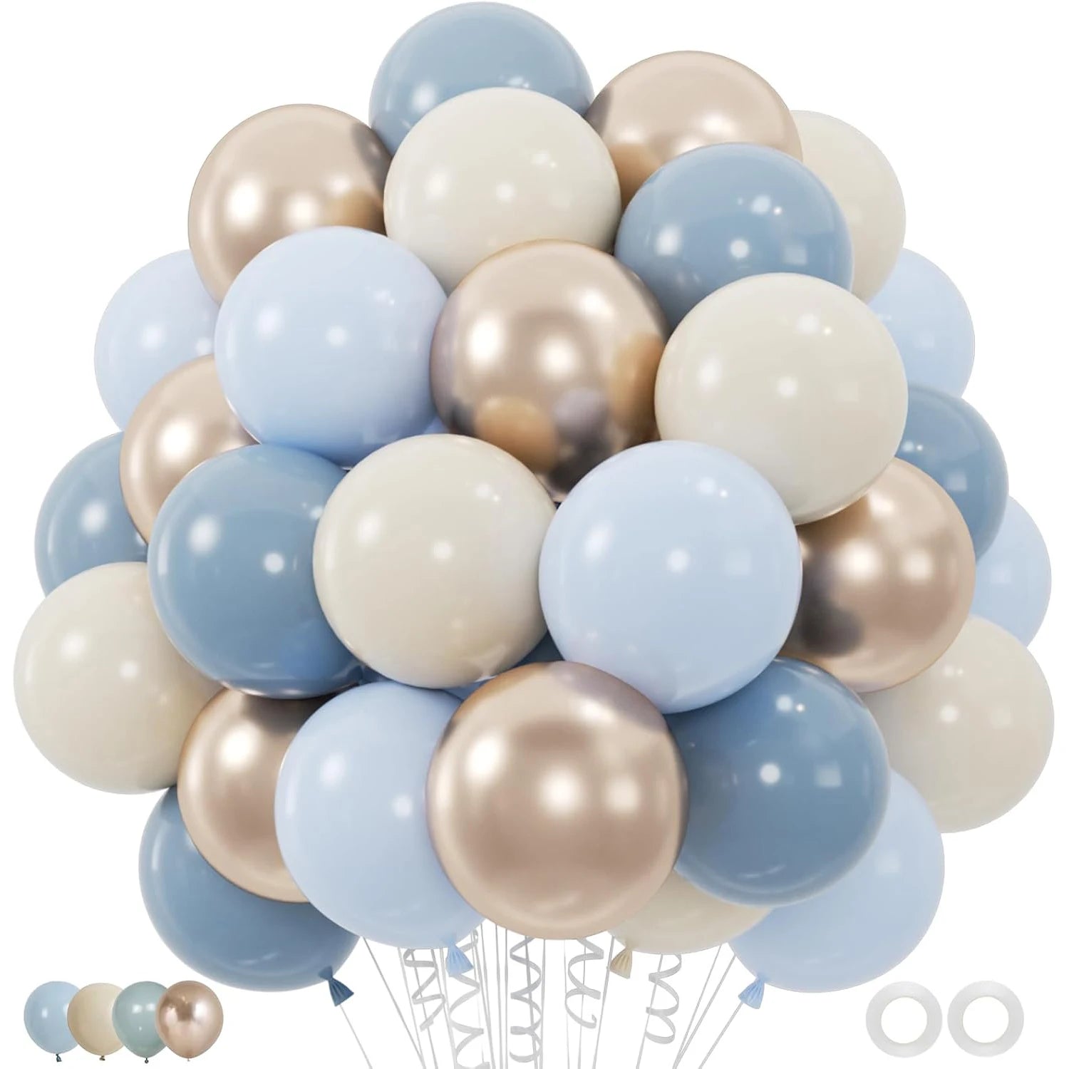 60PC 12" Dusty Blue/Slate Blue/Sand White/Champagne Gold Confetti Balloons Set for Baby Shower Wedding Graduation Birthday Elega