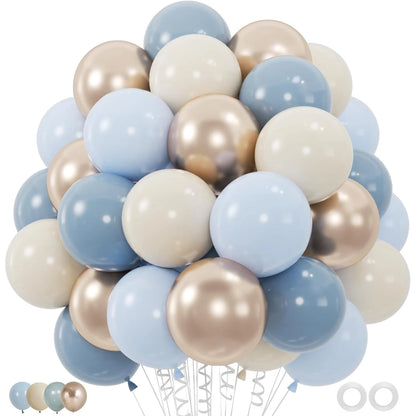 60PC 12" Dusty Blue/Slate Blue/Sand White/Champagne Gold Confetti Balloons Set for Baby Shower Wedding Graduation Birthday Elega