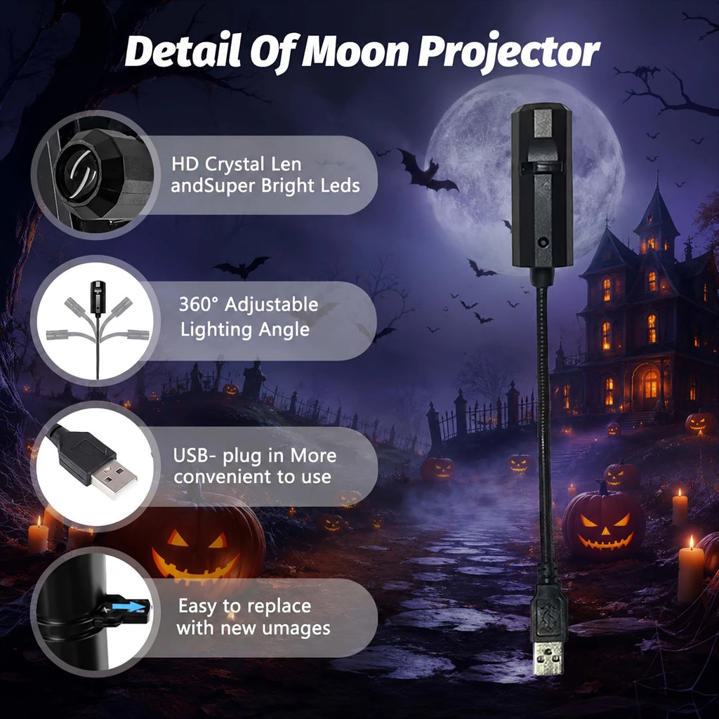 Halloween USB LED Projection Lamp,3/6pcs Patterns Light Ghost,Witch,Skeleton,Halloween Atmosphere Light Festive Decoration