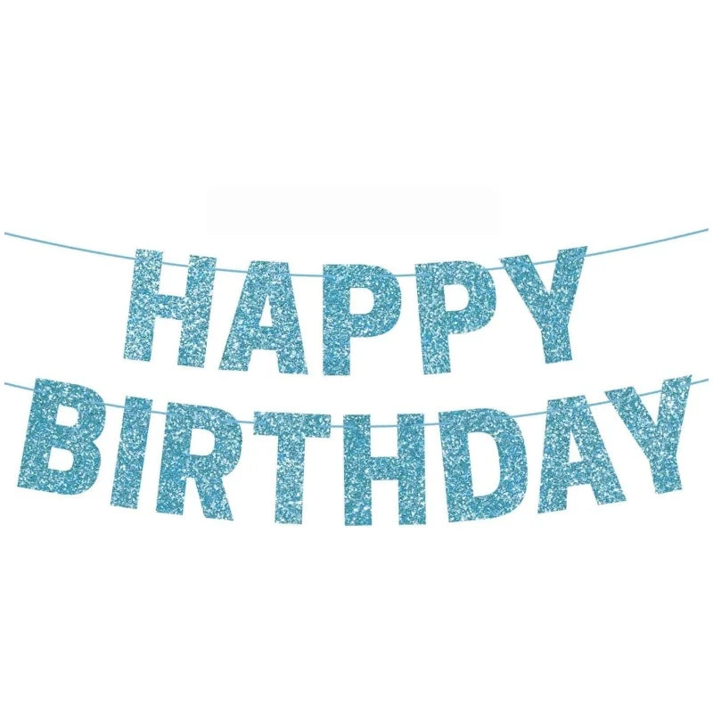 Happy Birthday Banner Glitter Blue Happy Birthday Banner for Birthday Decoration, Party Supplies