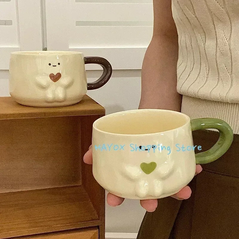 Creative Funny Mug Coffee Cup Household Cute Ceramic Heat-resistant Water Cups Couple Milk Breakfast Mugs High Appearance Level