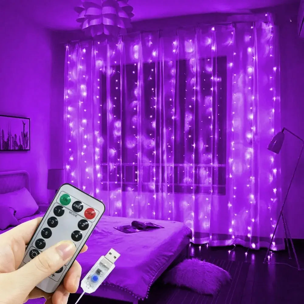 LED Silver Wire Curtain Light — USB Christmas String Light