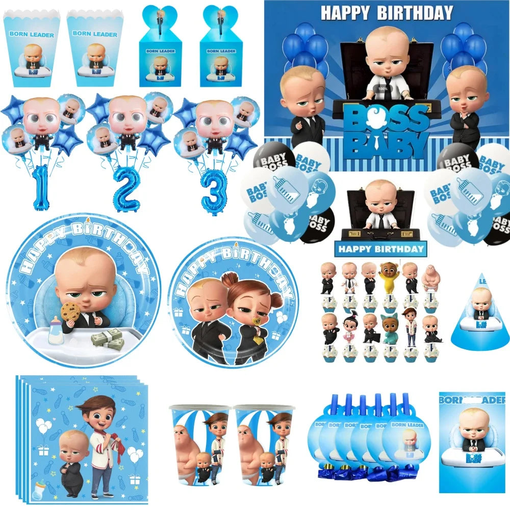 Bossed Baby Birthday Party Decoration Tableware Plates Cups Napkins Hat Balloon Baby Shower Kids Party Favors Party Supplies Kit