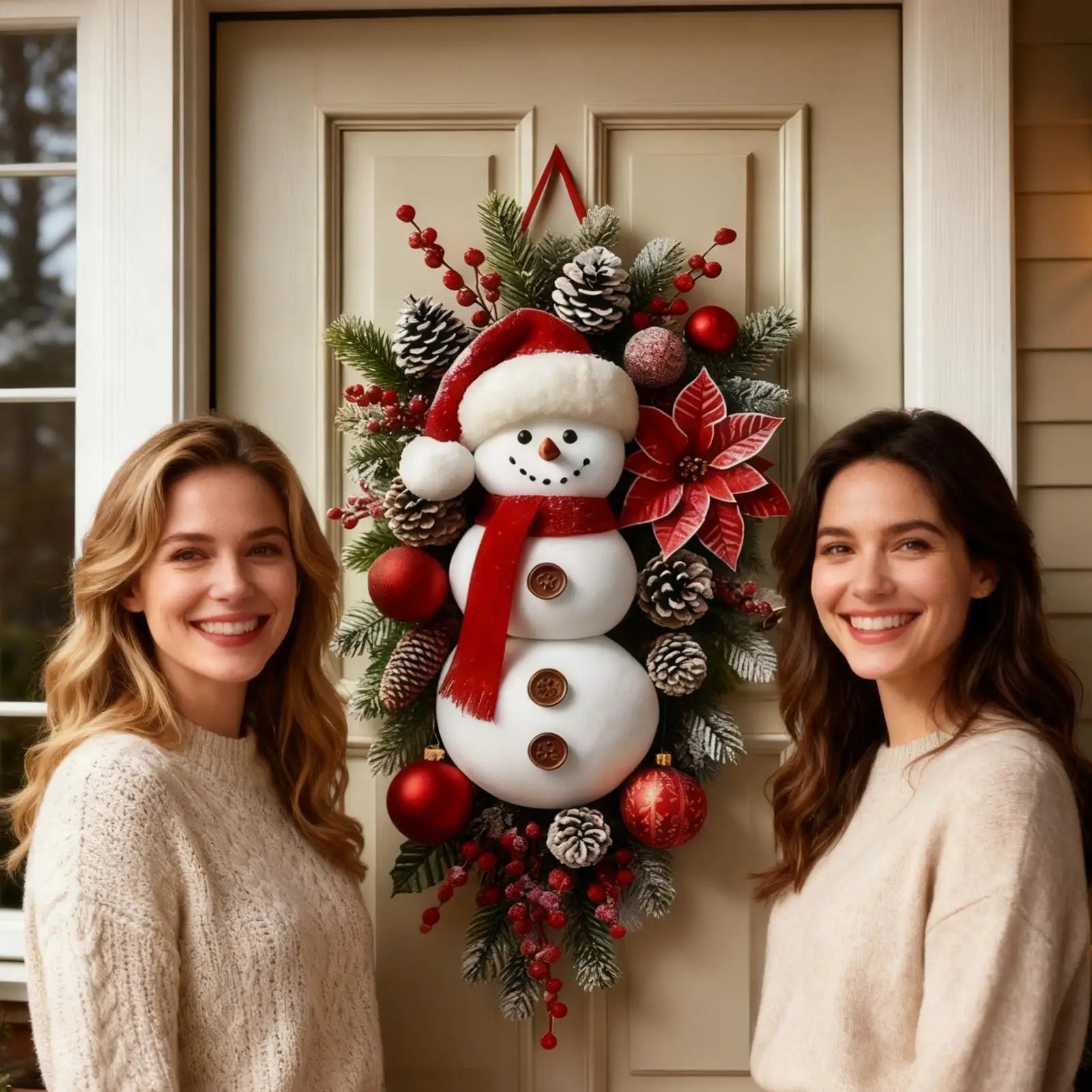 Front Door Christmas Decorations Artificial Large Party Supplies Cute Snowman Door Hanger Sign for Indoor Outdoor Wall Living