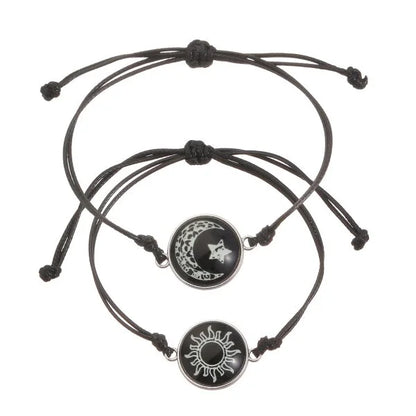 2 PCS/Set Stainless Steel Couples Bracelet For Women Lover Luminous Sun Moon Rope Charm Friendship Girlfriend Party Jewelry Gift