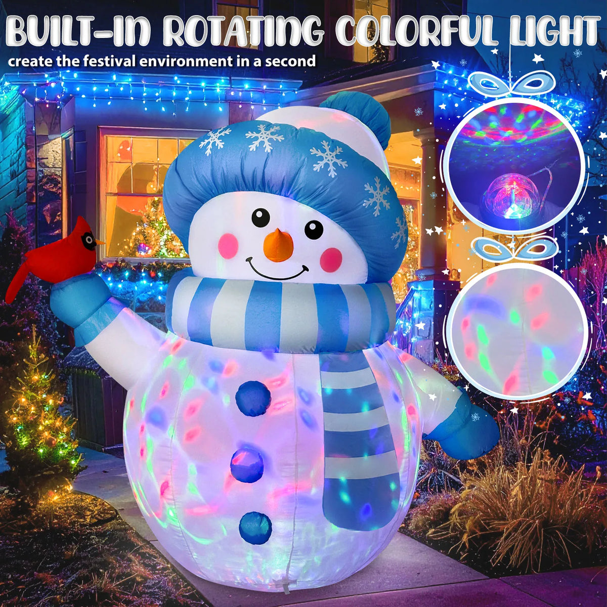 Inflatable Christmas Snowman with Cardinal — 5FT Light-Up Outdoor Decoration