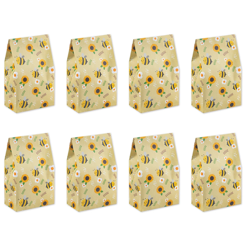 10/20pcs Yellow Bee Gift Bag Cute Bee Sunflower Print Paper Bags Birthday Party Packing Supplies Summer Party Candy Bag Kid Gift