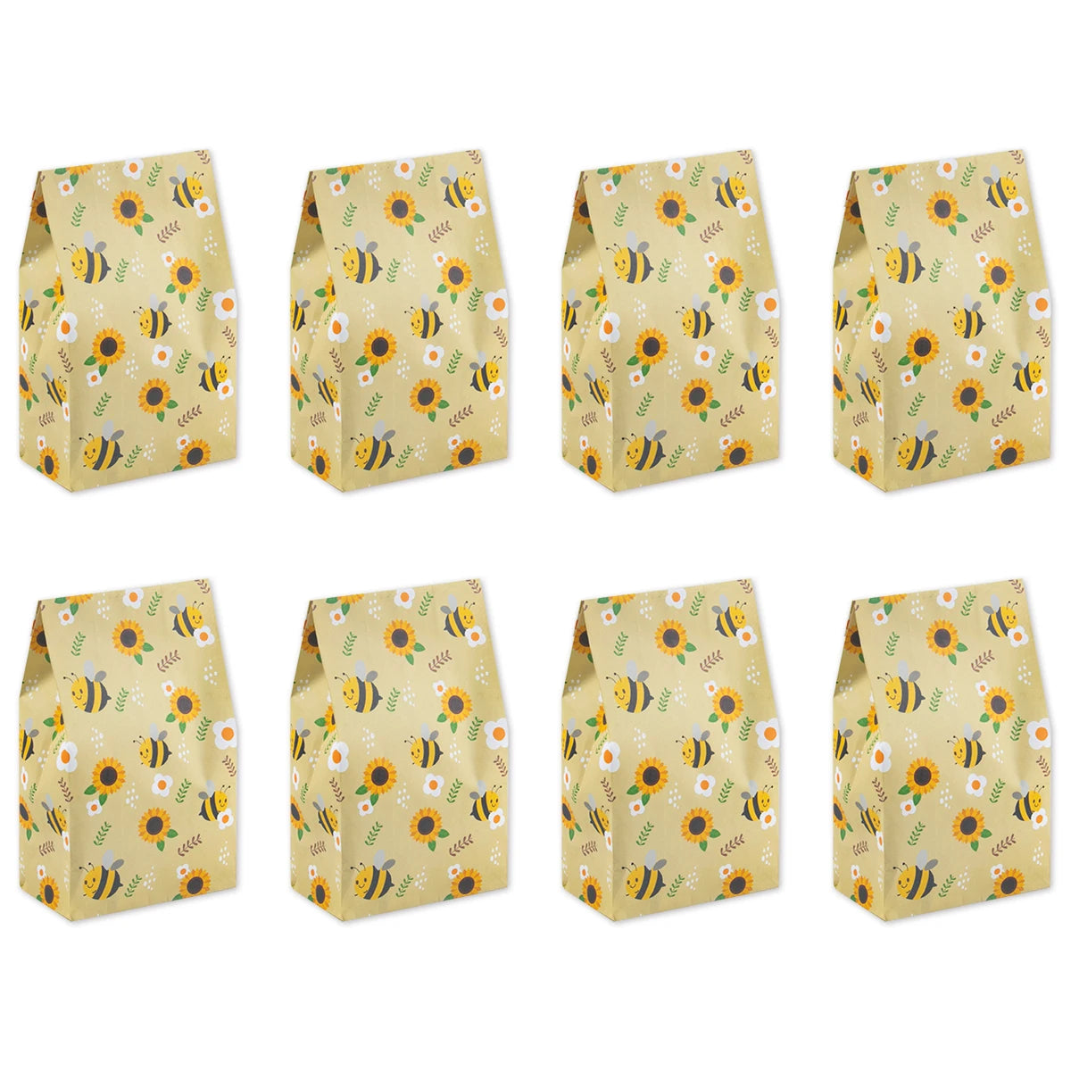 10/20pcs Yellow Bee Gift Bag Cute Bee Sunflower Print Paper Bags Birthday Party Packing Supplies Summer Party Candy Bag Kid Gift
