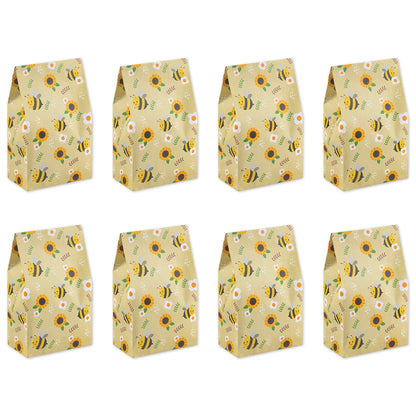 10/20pcs Yellow Bee Gift Bag Cute Bee Sunflower Print Paper Bags Birthday Party Packing Supplies Summer Party Candy Bag Kid Gift