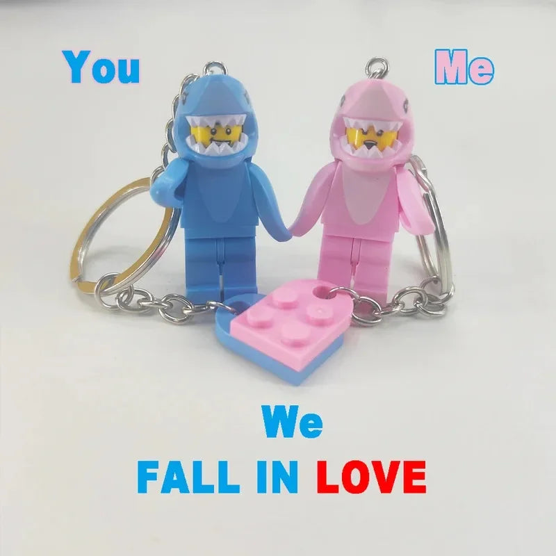 Couple Keychains Set - Matching Pink & Blue Anime Keyring Charms for Lovers, Cute Bag/Car Decor Gift for Him Her