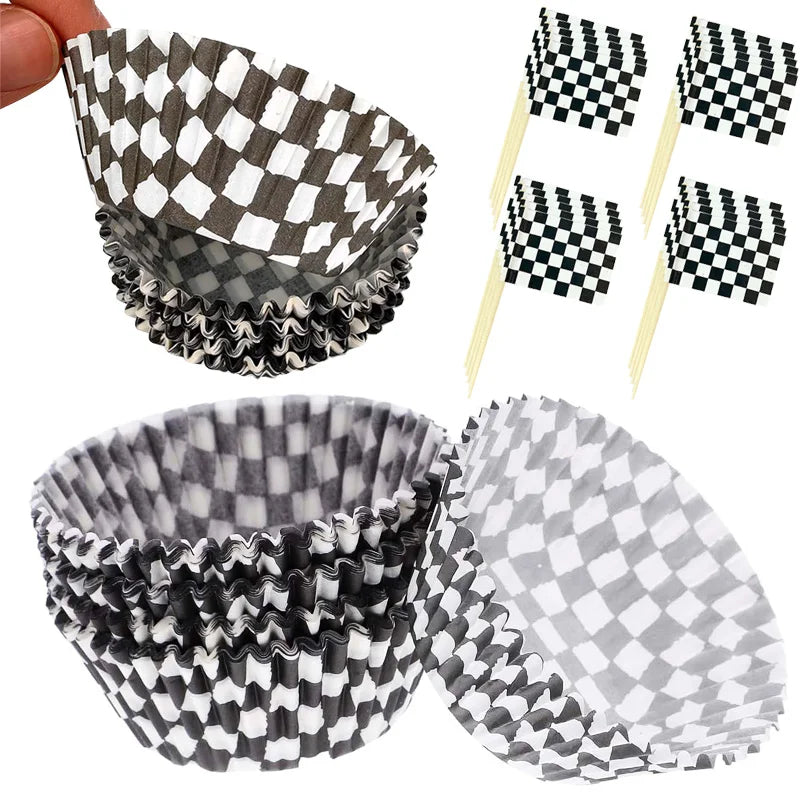 Racing Car Theme Party Decoration Checkered Paper Cups Cake Toppers For Race Theme Party Decor Car Theme Birthday Party Supplies