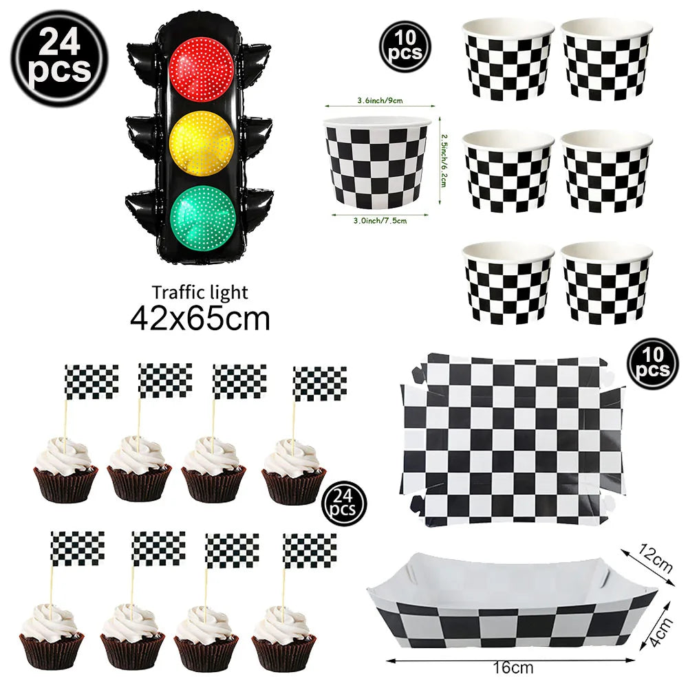 Racing Car Theme Party Decoration Checkered Paper Cups Cake Toppers For Race Theme Party Decor Car Theme Birthday Party Supplies
