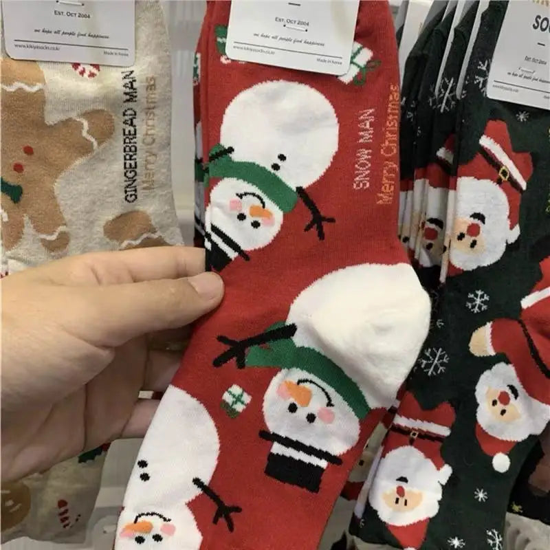 4 Pairs Men Women Christmas Printed Socks Cartoon Snowman Gingerbread Man Reindeer Santa Claus Suitable All Seasons Casual Socks