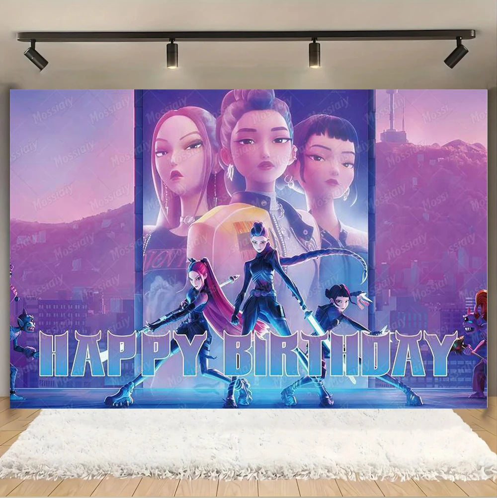 Kpop Theme Girl's Birthday Party Decoration Backdrop Pink Demons Kids Birthday Party Supplies Decor Banner Background Photo Prop