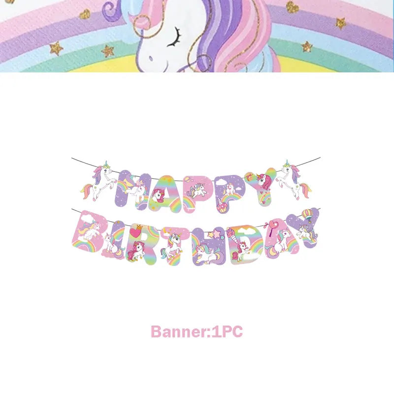 Unicorn Girls Birthday Decoration Party Supplies Unicorn Theme Tableware Set Cup Plate Balloon Banner Gift  for Kids Party Favor