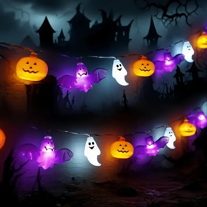 1PC 10/20/40LEDS Halloween String Lights  Battery Operated Pumpkin Bat Ghost Indoor Home Courtyard Halloween Decorative Lights