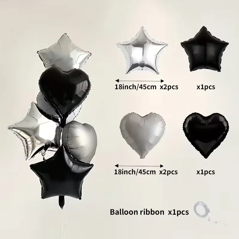 7Pcs 18" Cream Pink Heart Star Foil Balloons with Ribbon for Wedding, Birthday & Party Decor