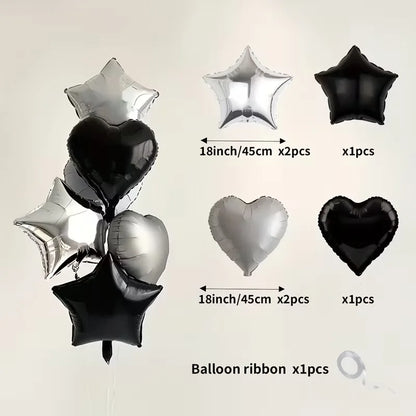 7Pcs 18" Cream Pink Heart Star Foil Balloons with Ribbon for Wedding, Birthday & Party Decor