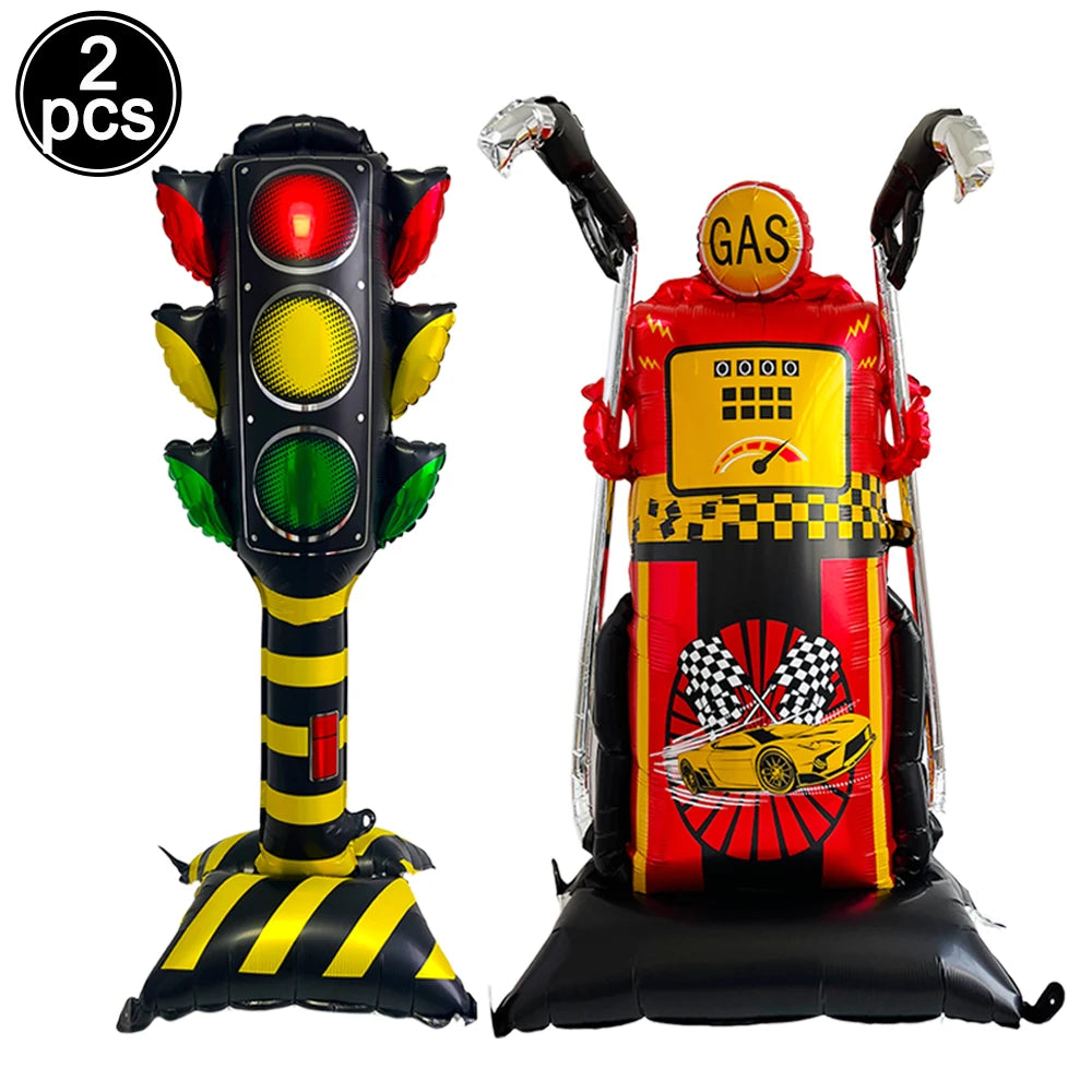Racing Car Balloon Traffic Cone Balloon Tire Wheel Balloons Black White Checkered Race car Theme Kids Birthday party Decorations