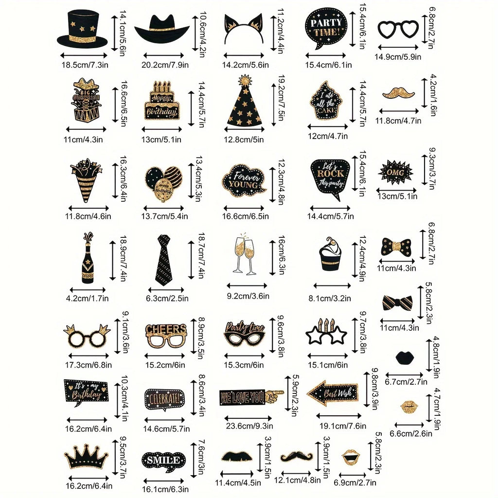 36pcs of Birthday Photo Booth Props Happy Birthday Props, Birthday Party Photo Decoration Props Set, Decoration Party