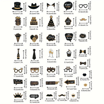 36pcs of Birthday Photo Booth Props Happy Birthday Props, Birthday Party Photo Decoration Props Set, Decoration Party