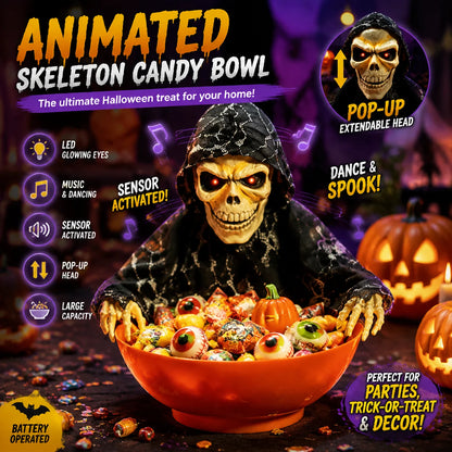 Skeleton Hand Candy Bowl with Light Up Red Eyes Spooky Sound Effects