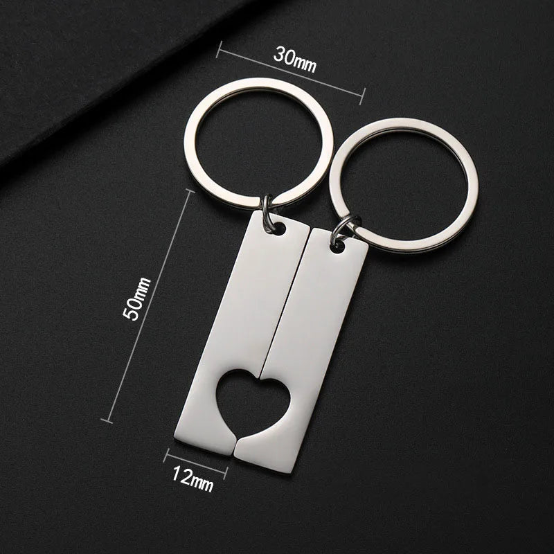 Stainless Steel Puzzle Keychain Blank For Engrave Metal Broken Keart Key Chain Couple Keychains Mirror polished 10pair