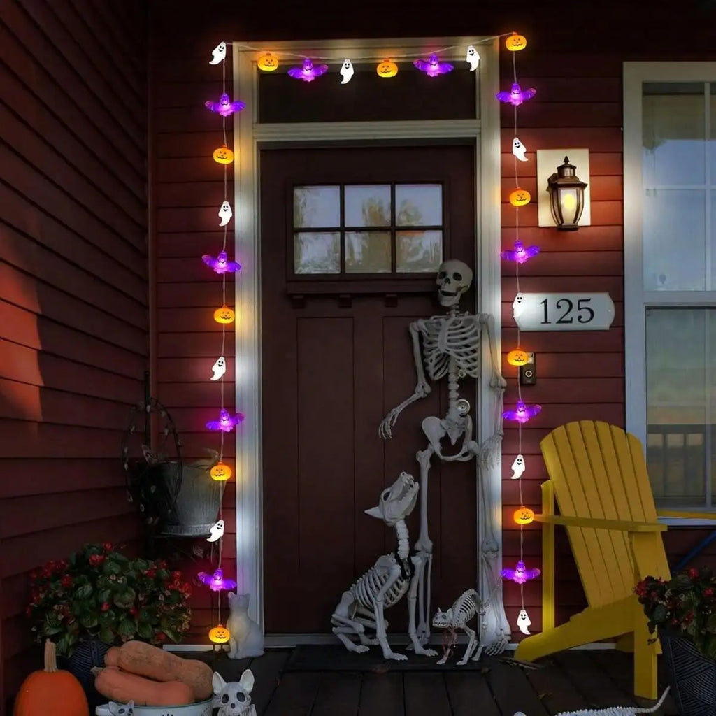 1PC 10/20/40LEDS Halloween String Lights  Battery Operated Pumpkin Bat Ghost Indoor Home Courtyard Halloween Decorative Lights
