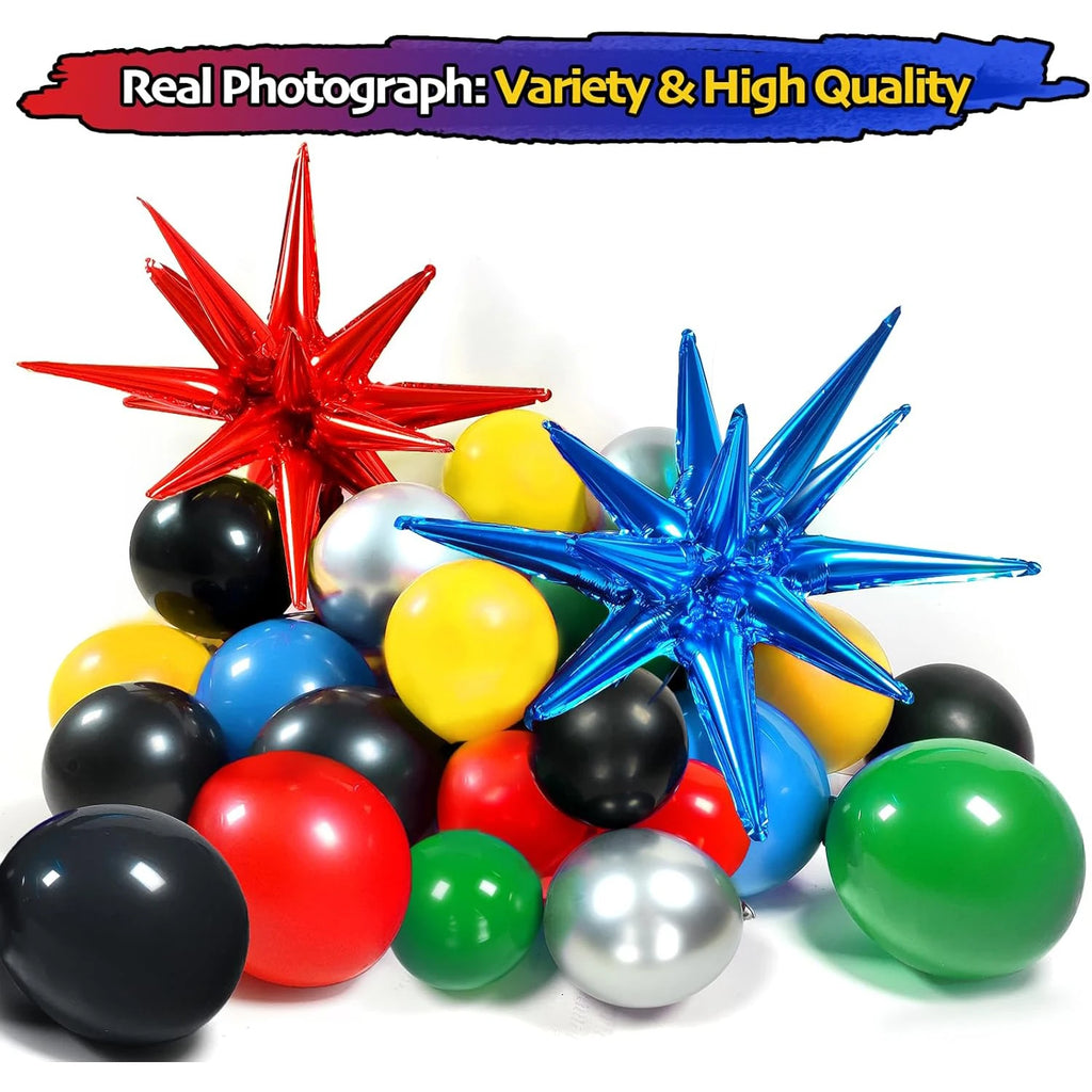 137pcs Balloon Arch Kit - Red/Blue/Yellow/Green/Black for Birthday Party Carnival Decor