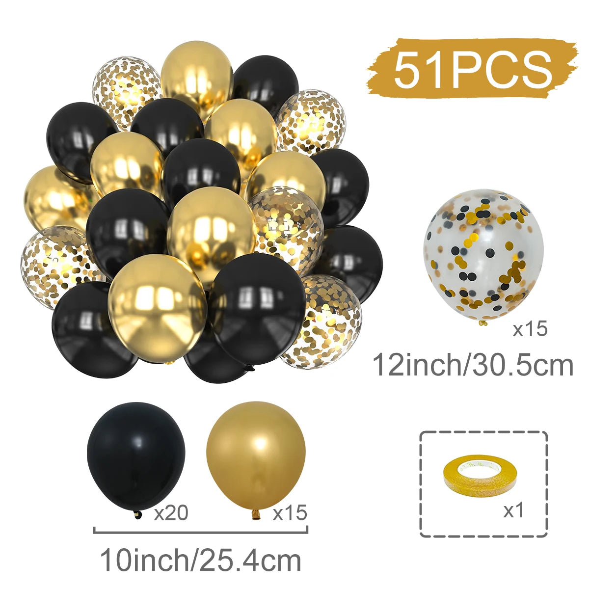 31/36/37/51/101Pcs Metallic Balloons Pearl Latex Balloon Gold Confetti Balloons for Birthday Weddings Baby Shower Party Decor