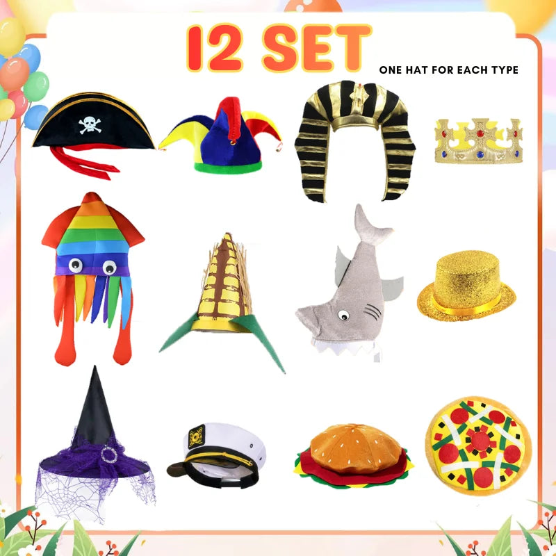 12/24Pcs Assorted Funny Hats Crazy Party Hats for Photo Booth Props Carnival Dress Up Birthdays Parties