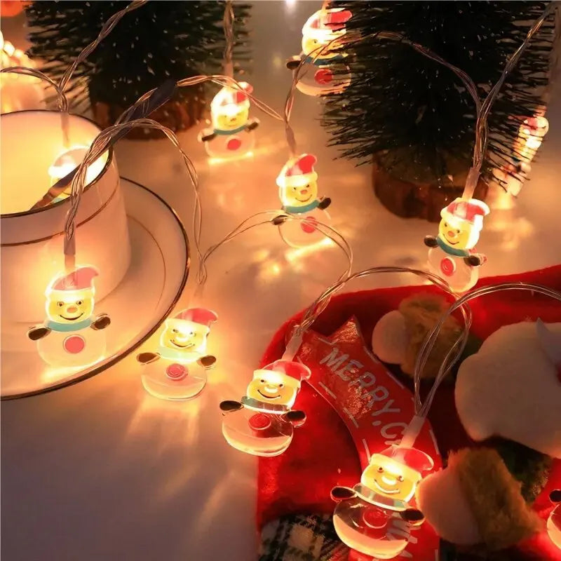 59.06inch 10 Lights, 3m 20 Lights Christmas Tree,Santa Claus&Snowman Xmas Decoration String Lights, Battery Powered (No Plug)