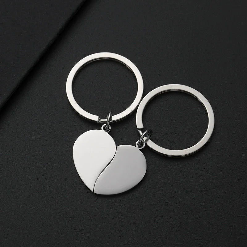 Stainless Steel Puzzle Keychain Blank For Engrave Metal Broken Keart Key Chain Couple Keychains Mirror polished 10pair