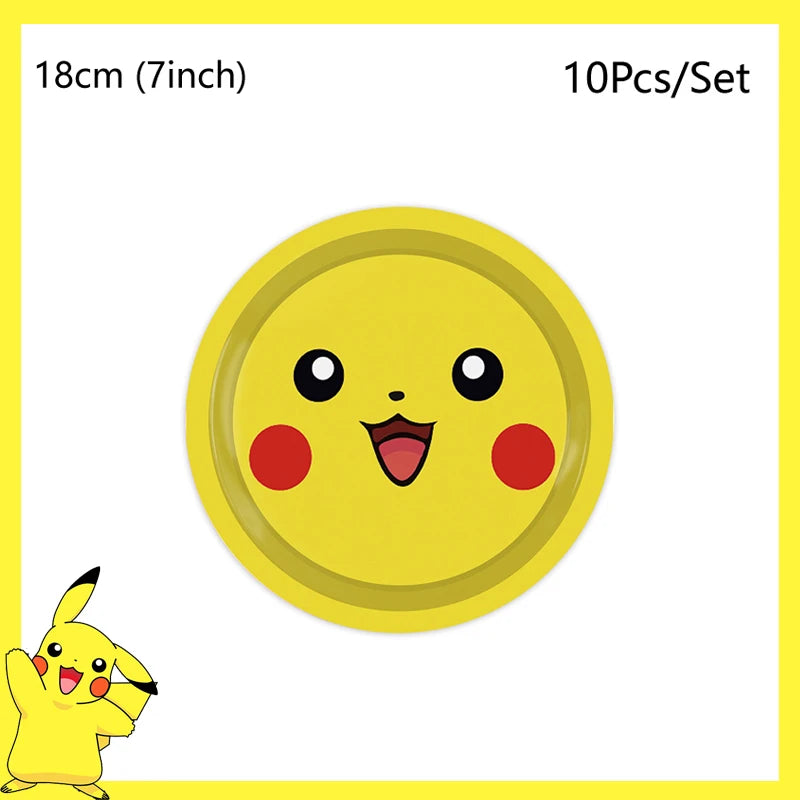 Pokemon Birthday Party Decoration Pikachu Disposable Tableware Cup Napkin Plate Tablecloth Baby Shower Cake Topper Flag Balloons