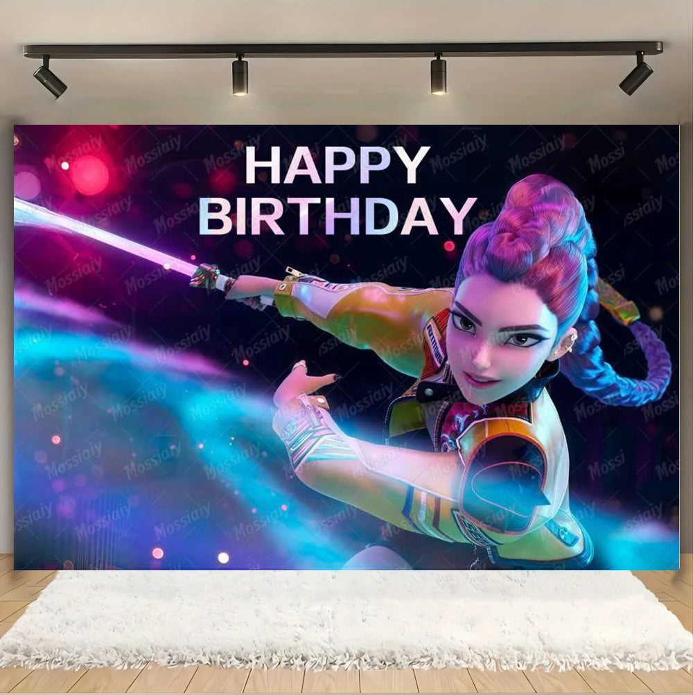Kpop Theme Girl's Birthday Party Decoration Backdrop Pink Demons Kids Birthday Party Supplies Decor Banner Background Photo Prop