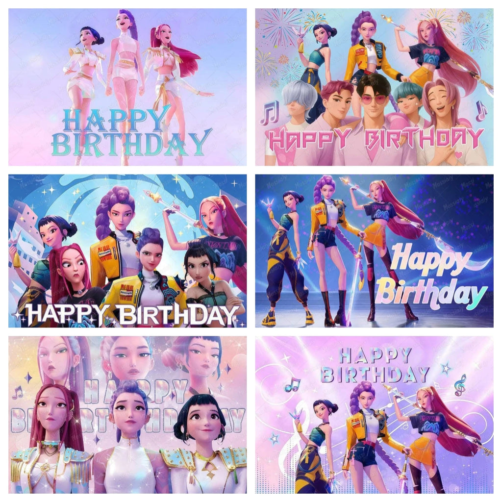Kpop Theme Girl's Birthday Party Decoration Backdrop Pink Demons Kids Birthday Party Supplies Decor Banner Background Photo Prop