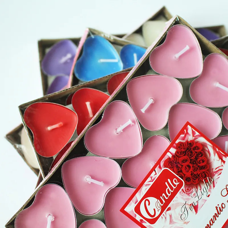50pcs Heart-shaped Tea Candles Lights Set Birthday Anniversaries Wedding Valentine's Day DIY Decor Tea Candle Light Tea Wax