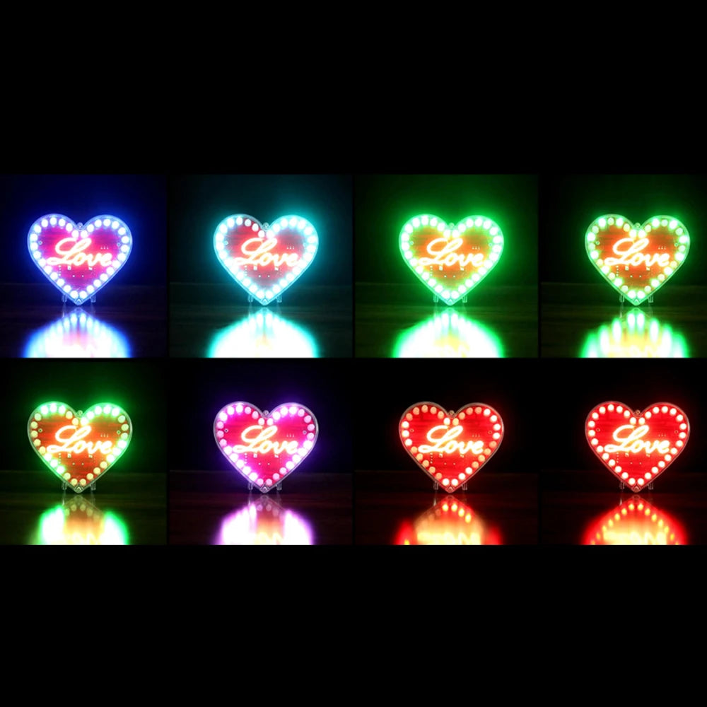 LED Heart-Shaped Flow Light DIY Electronic Kit with 7 Colors LED Lights Battery Powered DIY Soldering Practice Kit