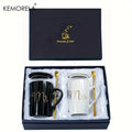 Elegant Golden Ceramic Coffee Cup Set with Lids 400ML Mugs for Men And Women Wedding Gift Set for Couples